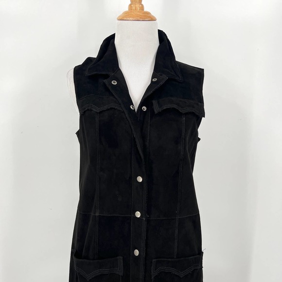 JAKETT NEW YORK Harper Dress Womens Small Black Washed Suede Sleeveless Duster - Picture 3 of 16